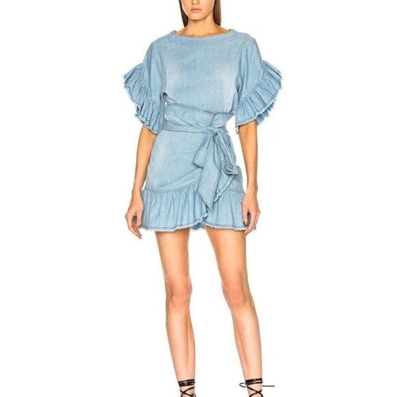Isabel Marant Etoile Chambray Lelicia Faux Wrap Dress In Blue Size 36 US Small - Picture 1 of 13